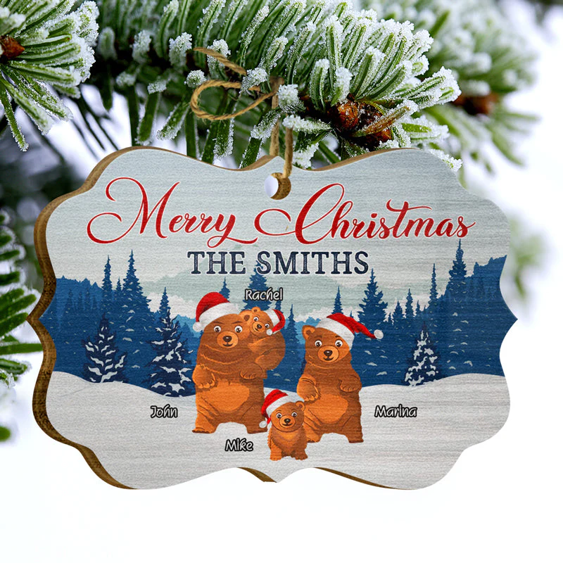 Merry Christmas Bear Family - Christmas Gift - Personalized Custom Wooden Ornament, Aluminum Ornament - Image 4