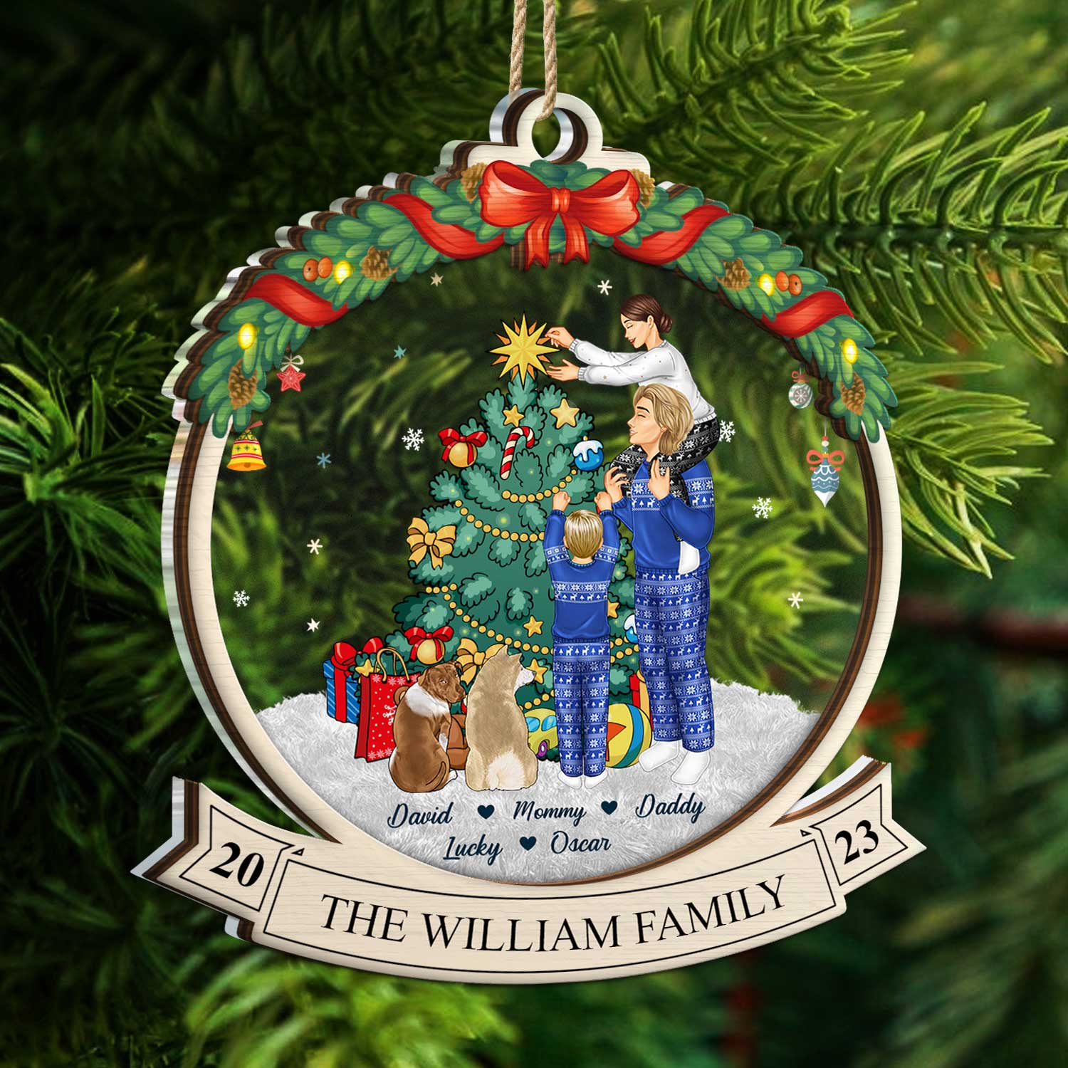 Merry Christmas Family Decor Home - Gift For Parents, Couples, Pet Lovers - Personalized 2-Layered Mix Ornament - Image 5
