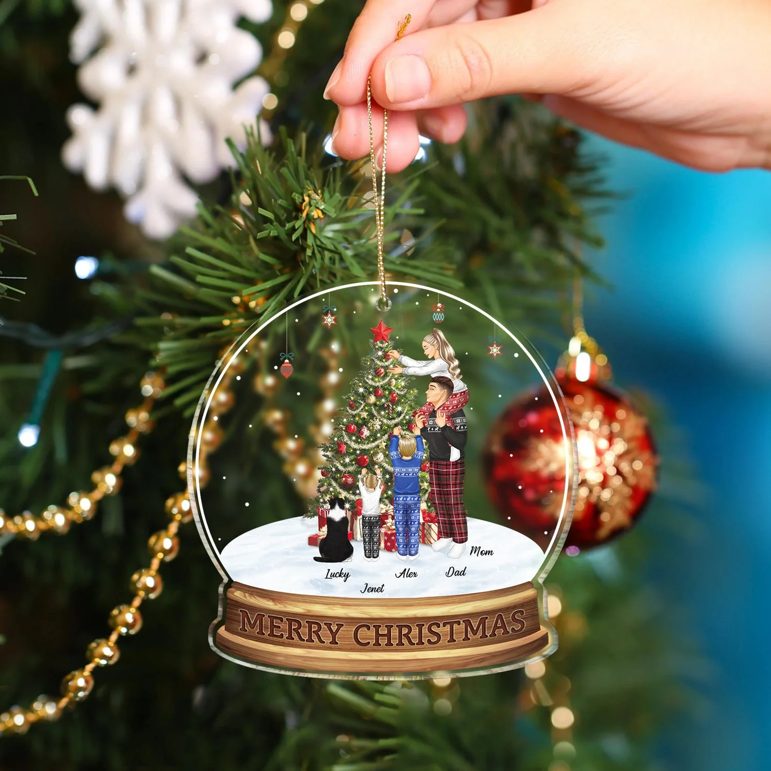 Merry Christmas Family Decor Home - Gift For Parents, Couples, Pet Lovers - Personalized Custom Shaped Acrylic Ornament - Image 4