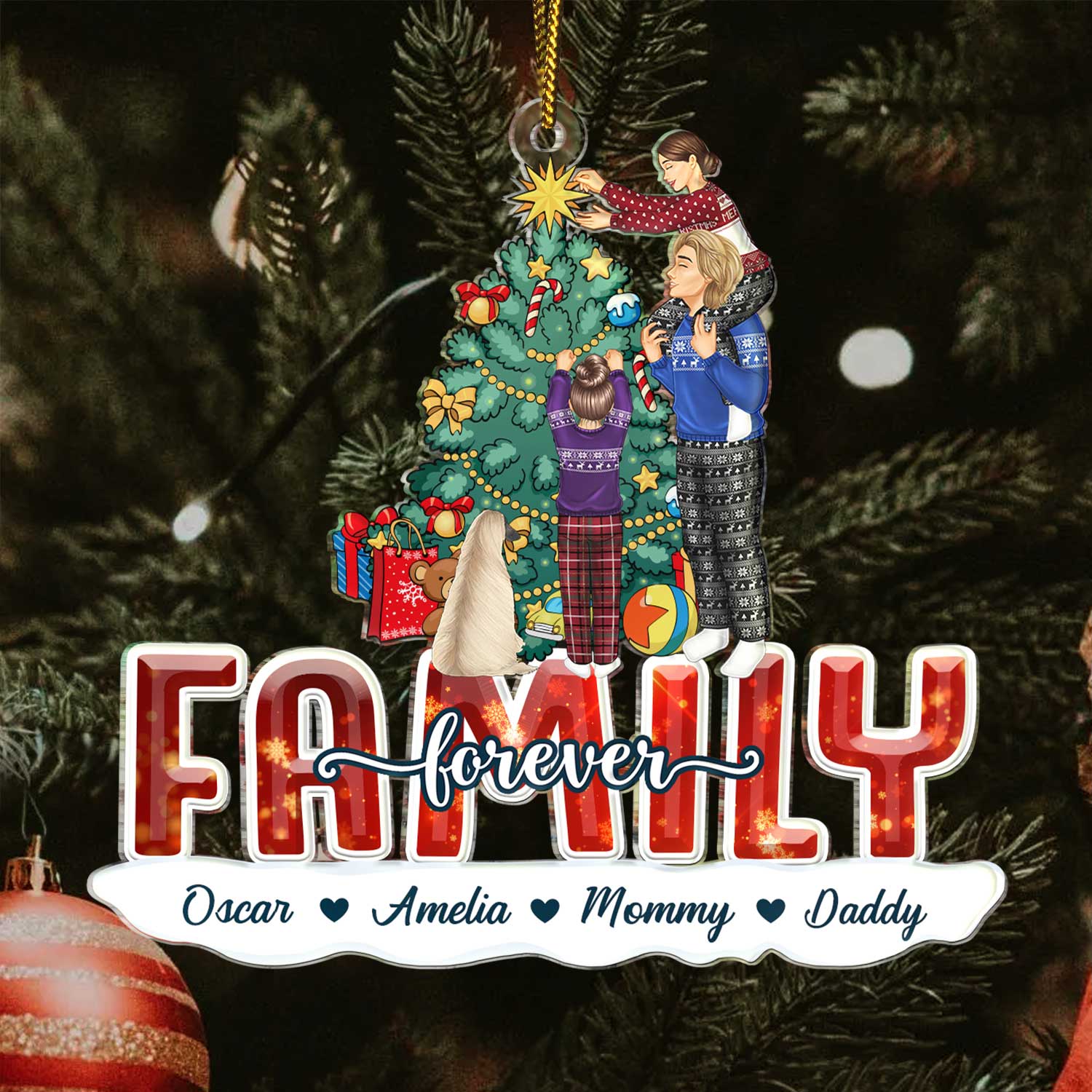 Merry Christmas Family Forever Everything - Gift For Parents, Couples, Pet Lovers - Personalized Cutout Acrylic Ornament - Image 3