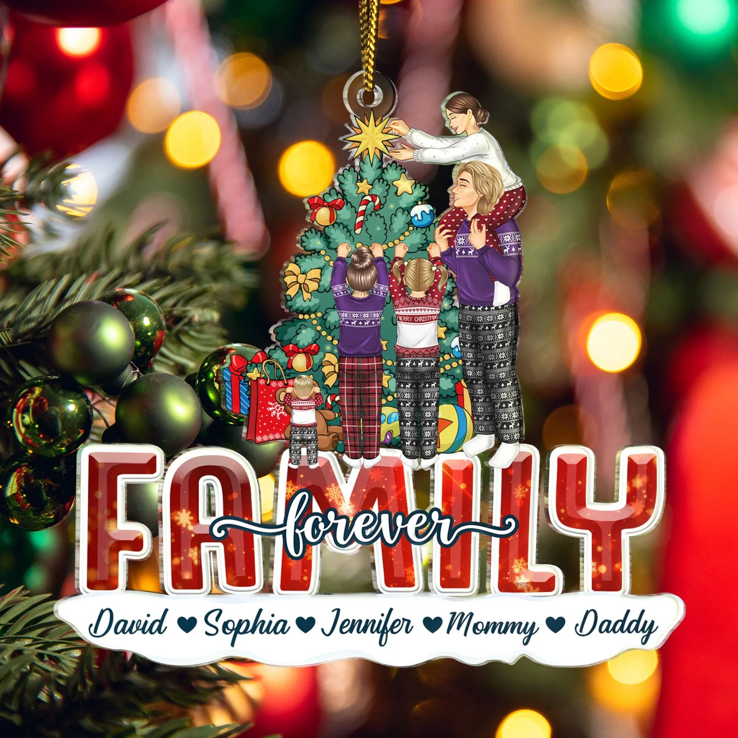 Merry Christmas Family Forever Everything - Gift For Parents, Couples, Pet Lovers - Personalized Cutout Acrylic Ornament - Image 5
