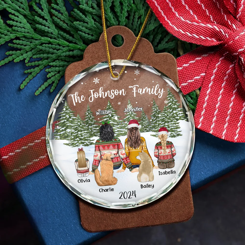 Merry Christmas Family Name Backside - Personalized Circle Glass Ornament - Image 5