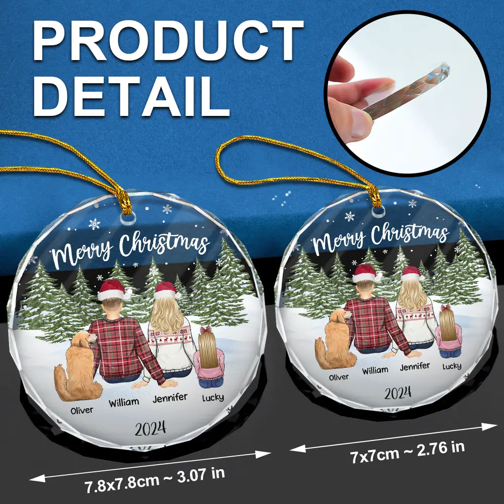 Merry Christmas Family Name Backside - Personalized Circle Glass Ornament - Image 6