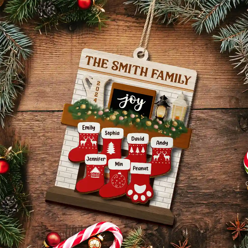Merry Christmas Family Stockings - Personalized 2-Layered Wooden Ornament - Image 5