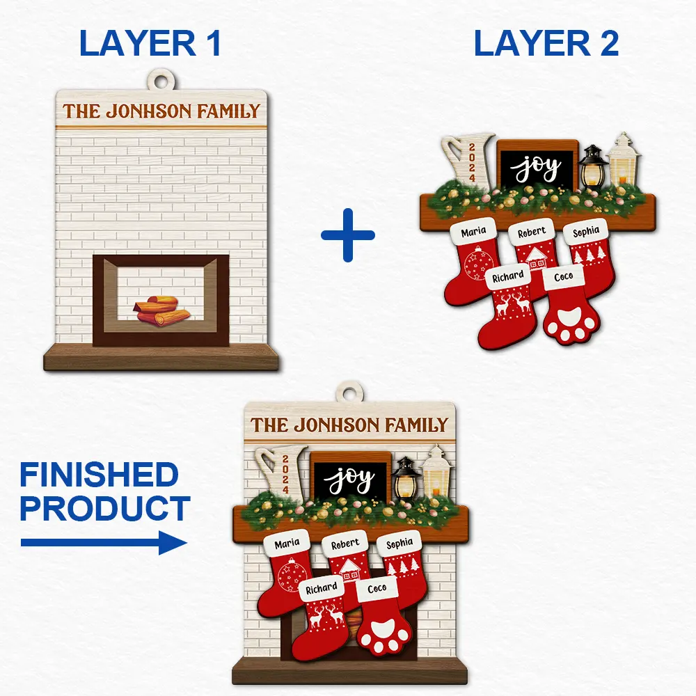 Merry Christmas Family Stockings - Personalized 2-Layered Wooden Ornament - Image 6