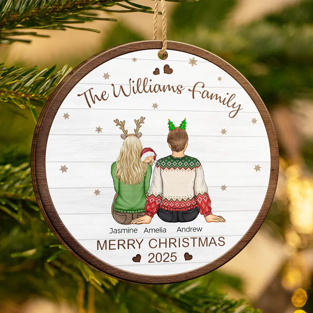 Merry Christmas Family With Pets - Personalized Custom Shaped Wooden Ornament - Image 3