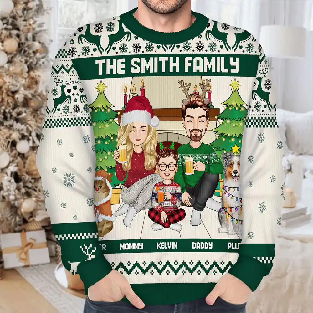 Merry Christmas Family With Pets - Personalized Unisex Ugly Sweater - Image 4
