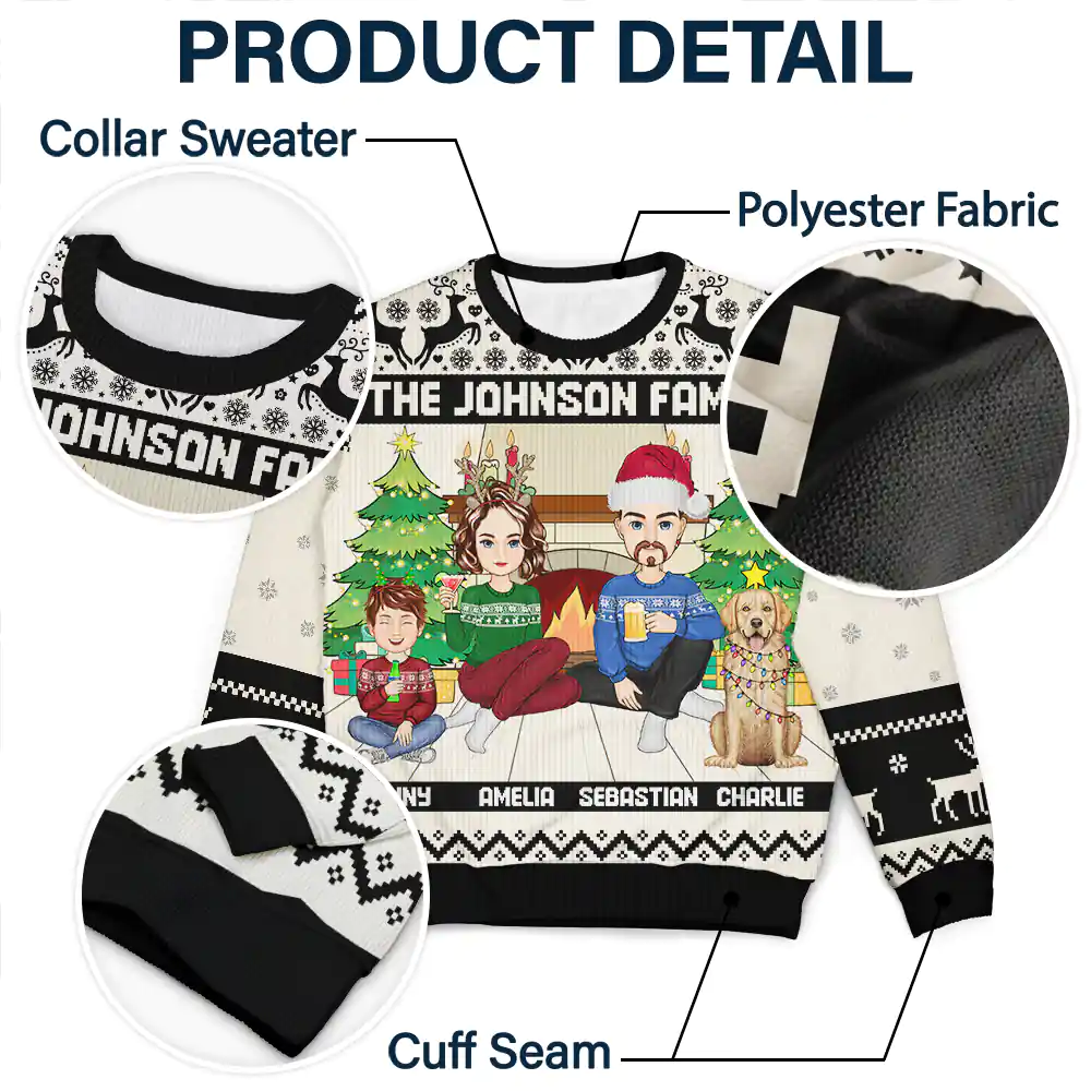 Merry Christmas Family With Pets - Personalized Unisex Ugly Sweater - Image 6