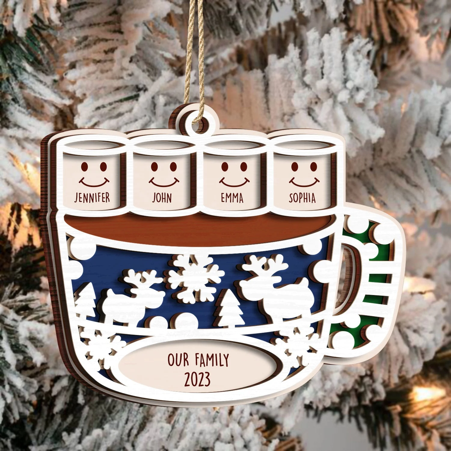 Merry Christmas Hot Chocolate Marshmallows - Christmas Gift For Family, Pet Lovers - Personalized 2-Layered Wooden Ornament - Image 3