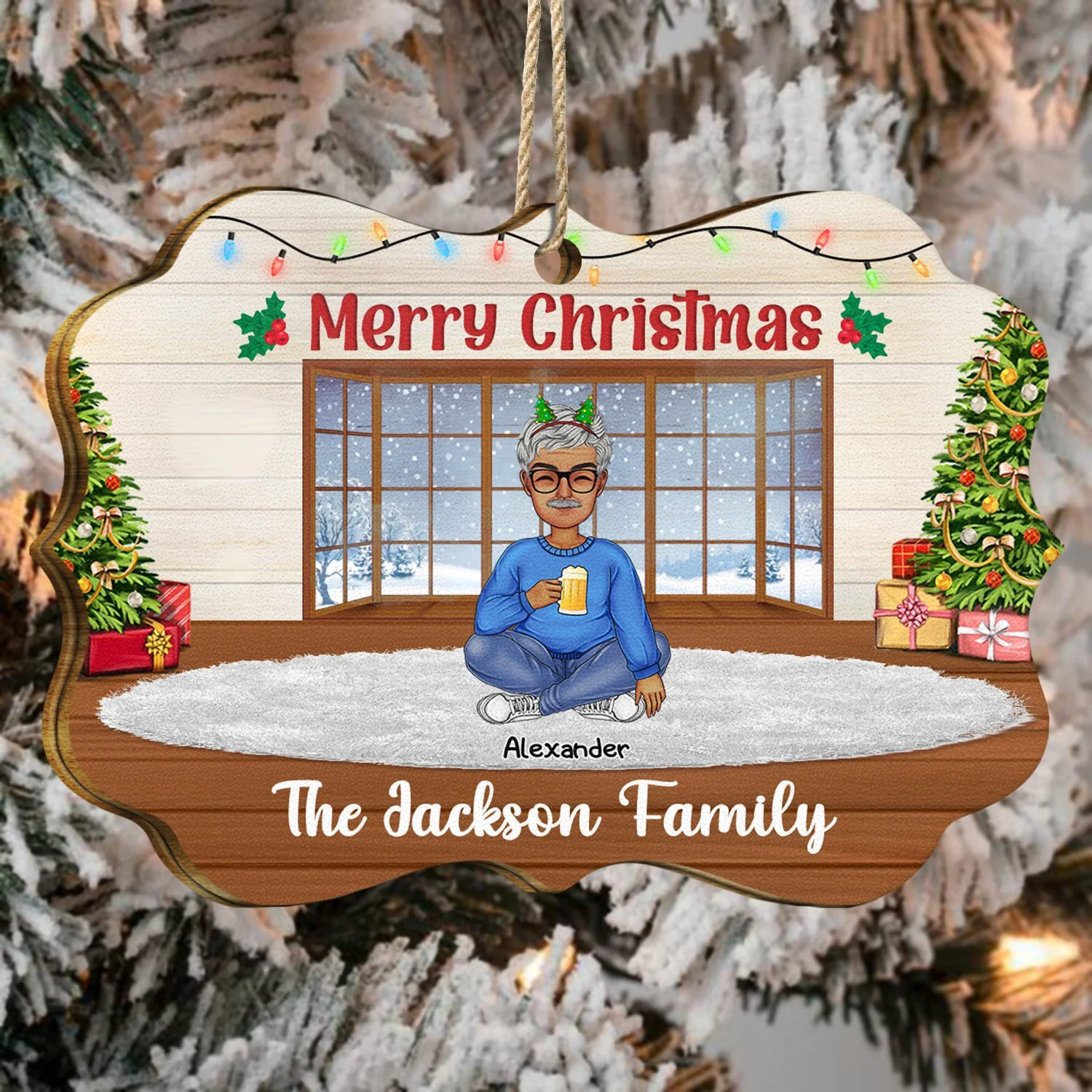 Merry Christmas Lovely Family - Gift For Parents - Personalized Medallion Wooden Ornament - Image 4