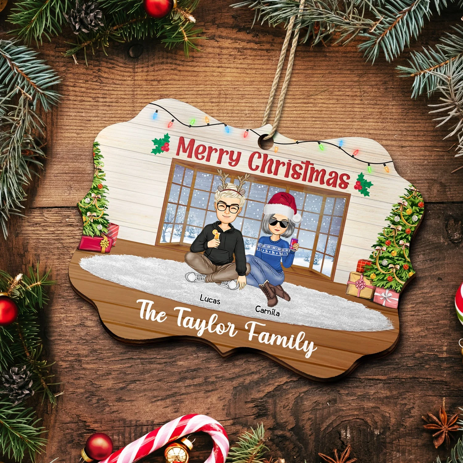 Merry Christmas Lovely Family - Gift For Parents - Personalized Medallion Wooden Ornament - Image 5