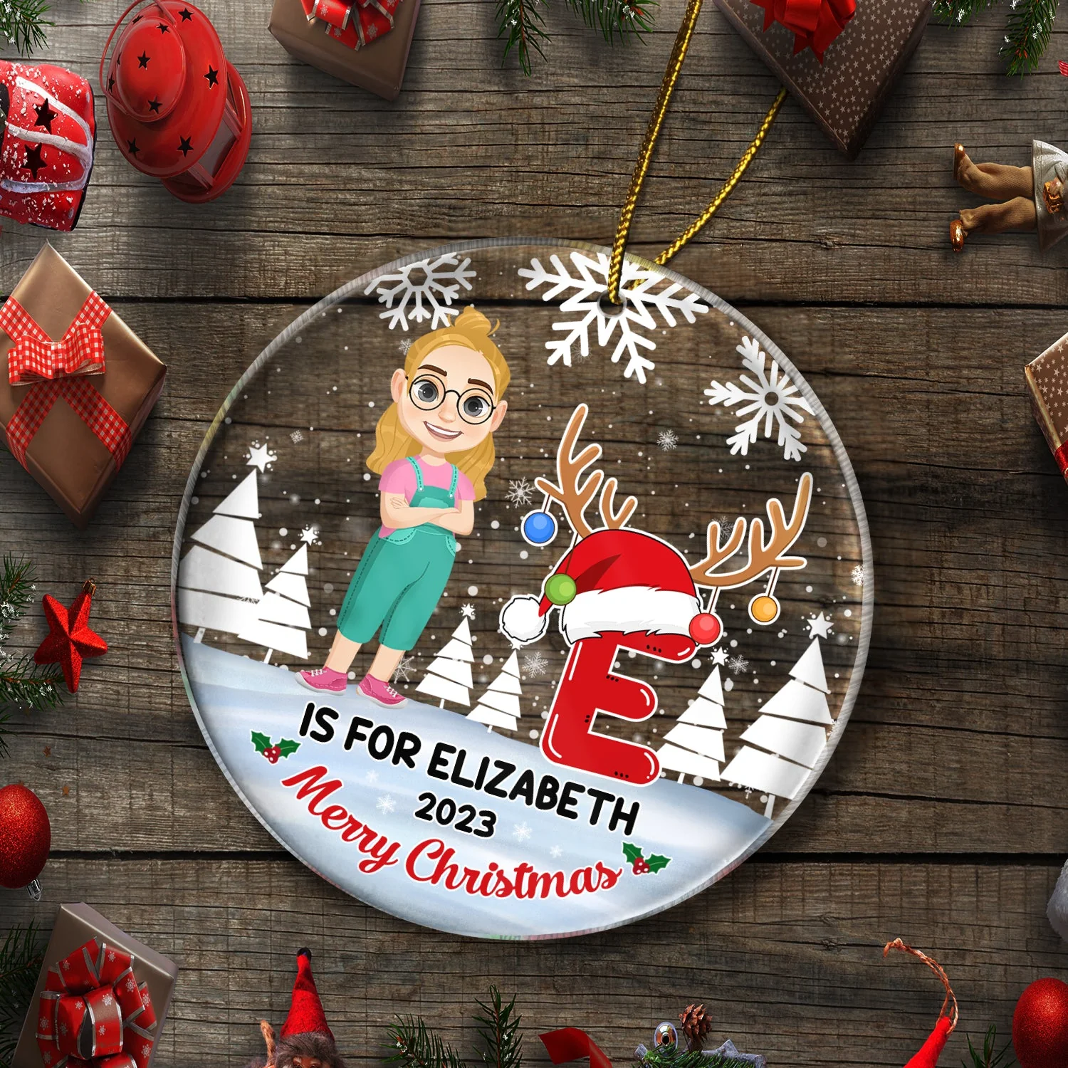 Merry Christmas Monogram Alphabet - Family Gift - Personalized Circle Acrylic Ornament - Image 5