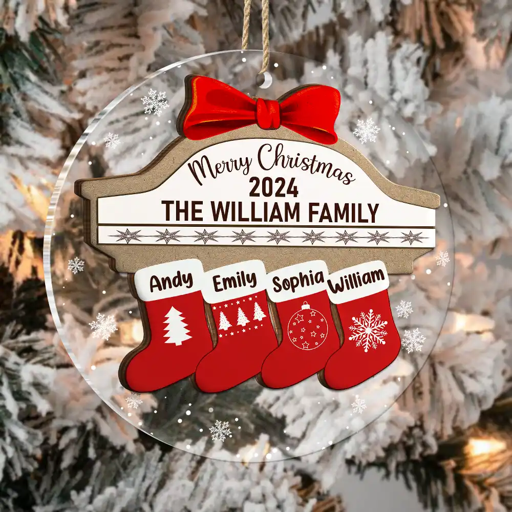 Merry Christmas Stocking Family - Personalized 2-Layered Mix Ornament - Image 3