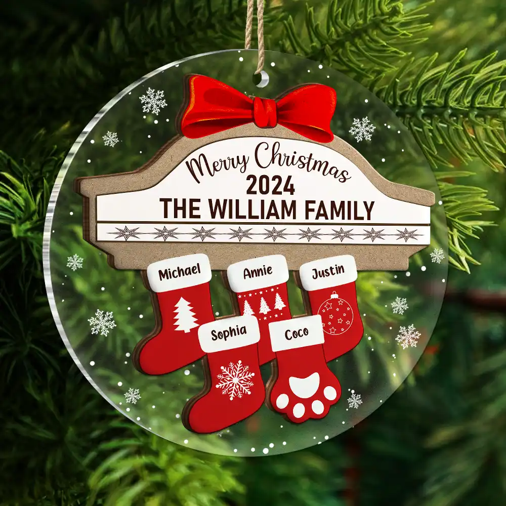 Merry Christmas Stocking Family - Personalized 2-Layered Mix Ornament - Image 5