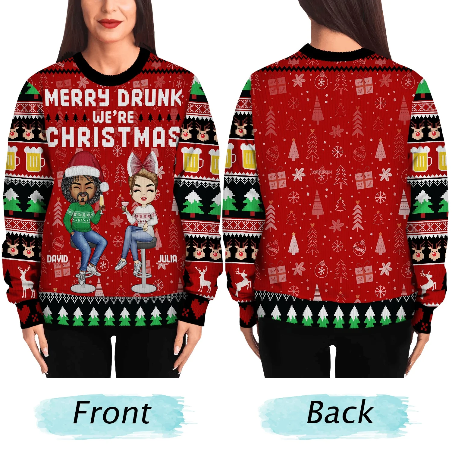 Merry Drunk We're Christmas - Christmas Gift For Bestie, Sibling, Colleague, Best Friend - Personalized Unisex Ugly Sweater - Image 5