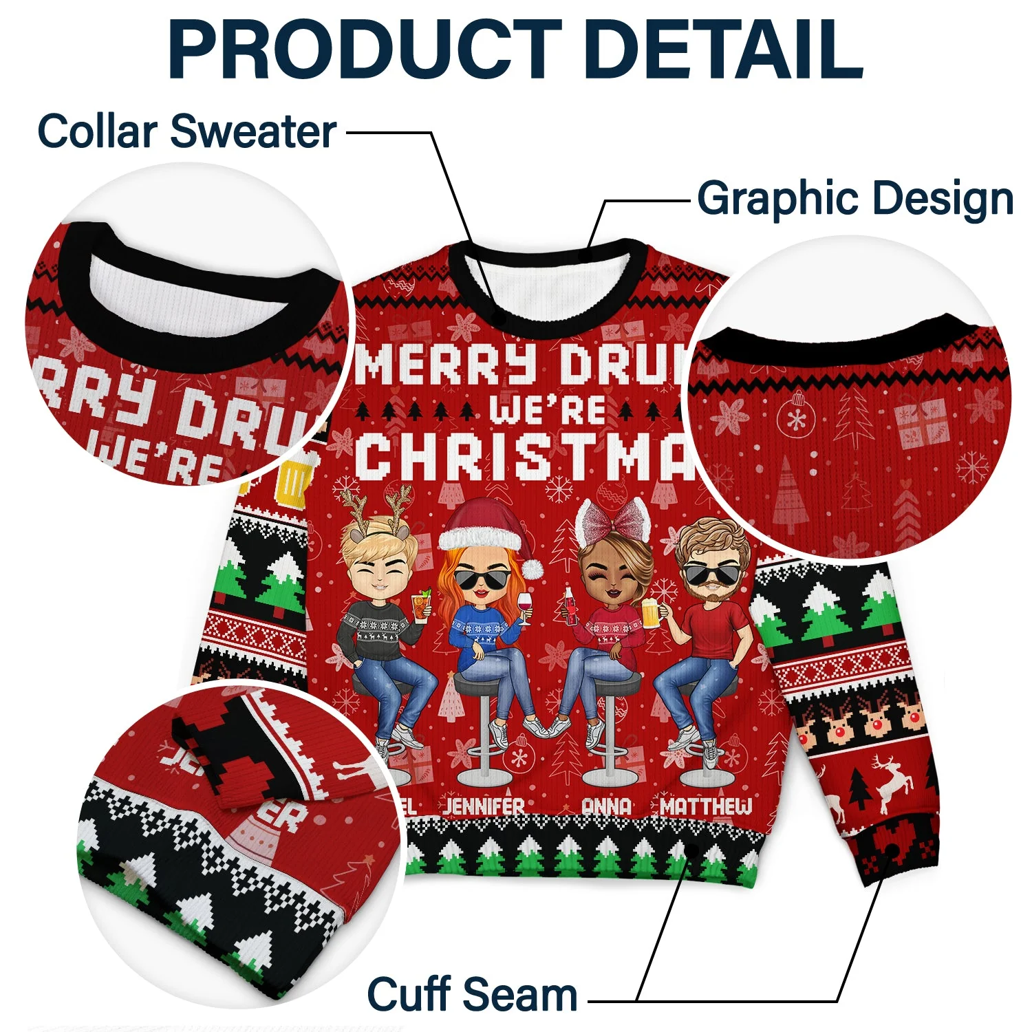 Merry Drunk We're Christmas - Christmas Gift For Bestie, Sibling, Colleague, Best Friend - Personalized Unisex Ugly Sweater - Image 6