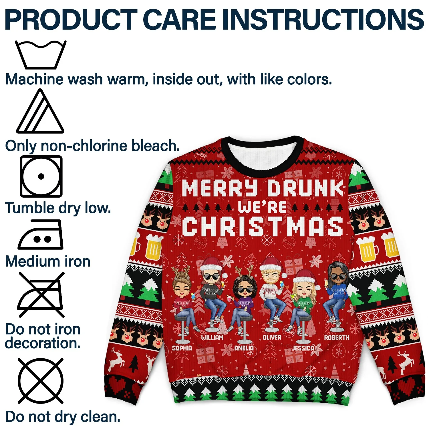 Merry Drunk We're Christmas - Christmas Gift For Bestie, Sibling, Colleague, Best Friend - Personalized Unisex Ugly Sweater - Image 7