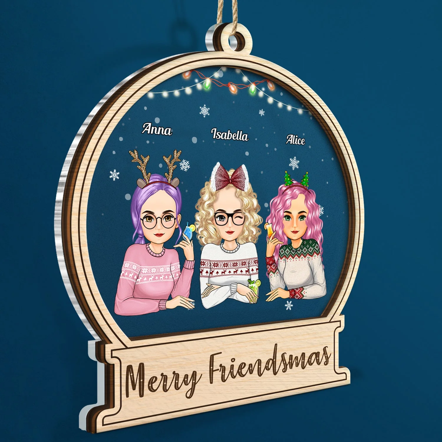 Merry Friendsmas - Christmas Gift For Besties - Personalized 2-Layered Mix Ornament - Image 2