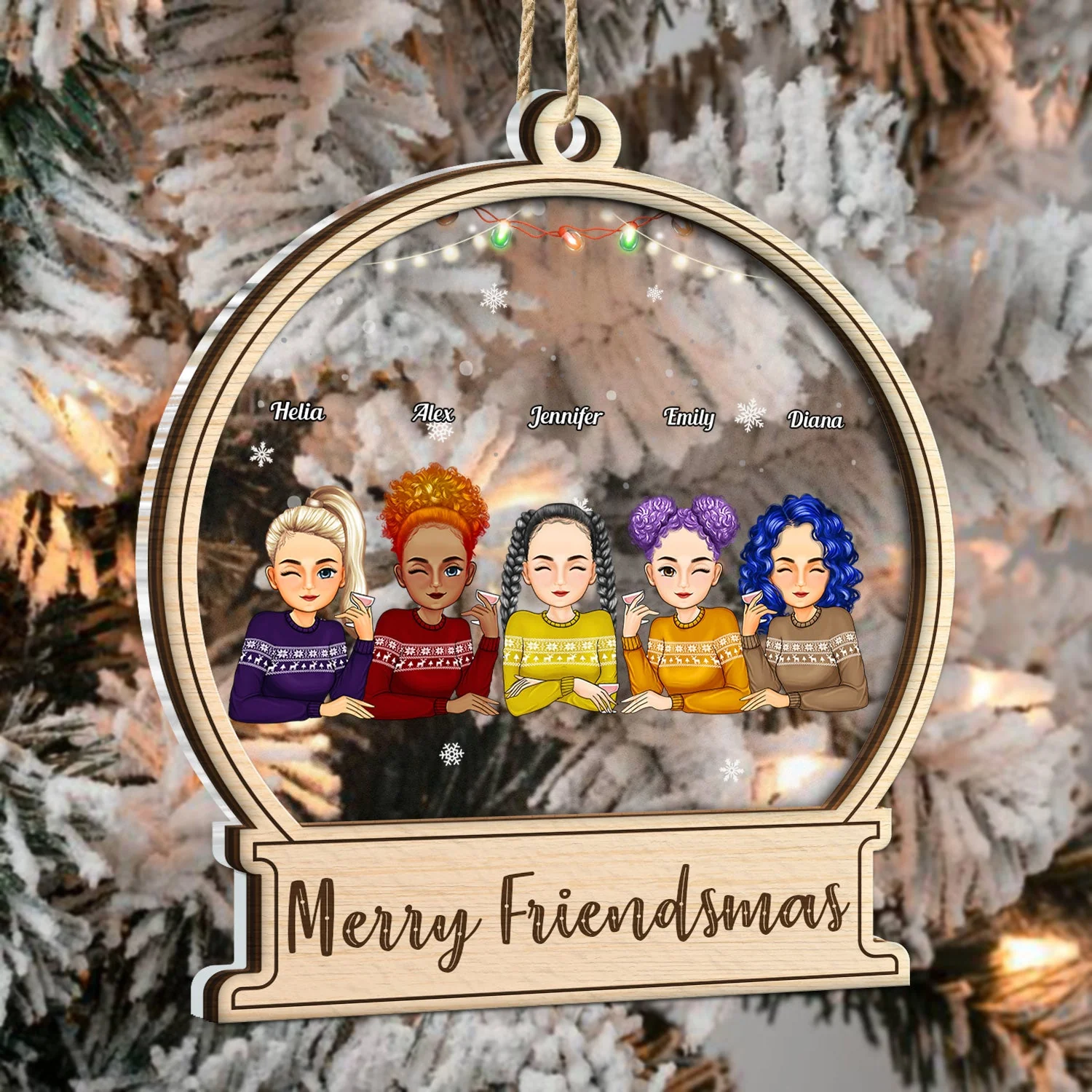 Merry Friendsmas - Christmas Gift For Besties - Personalized 2-Layered Mix Ornament - Image 3