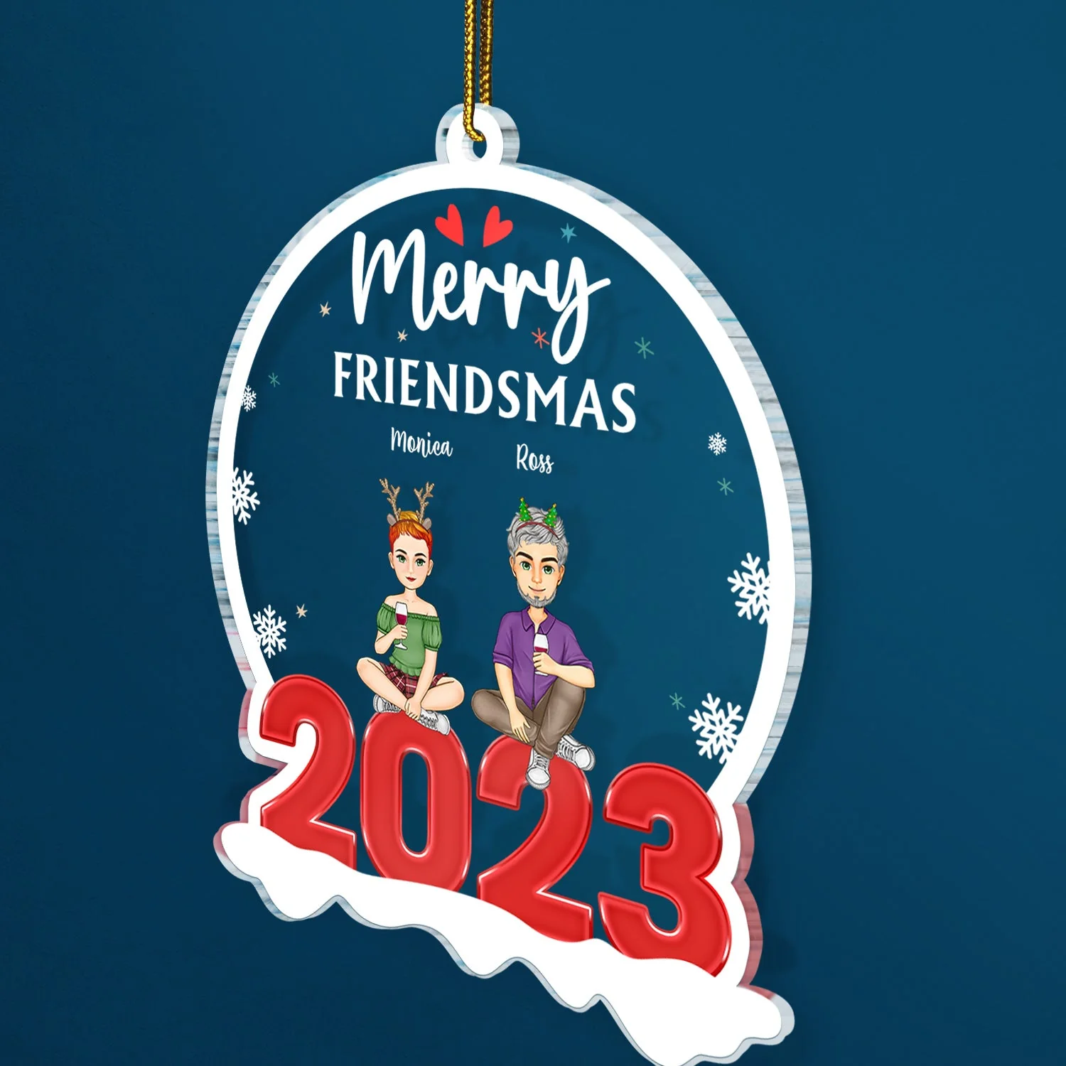 Merry Friendsmas - Christmas Gift For Besties - Personalized Custom Shaped Acrylic Ornament - Image 2