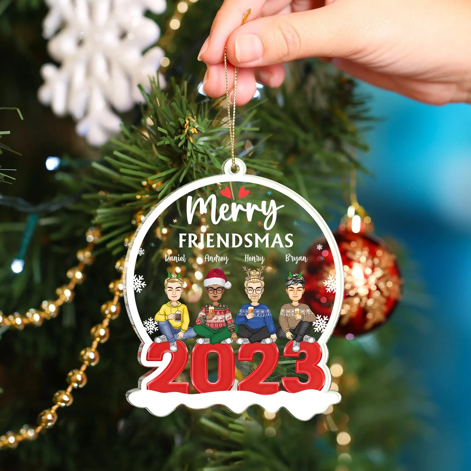 Merry Friendsmas - Christmas Gift For Besties - Personalized Custom Shaped Acrylic Ornament - Image 4