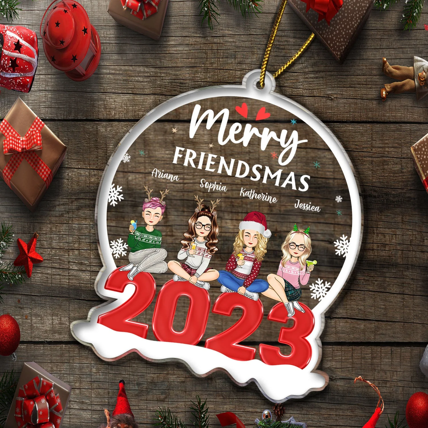 Merry Friendsmas - Christmas Gift For Besties - Personalized Custom Shaped Acrylic Ornament - Image 5