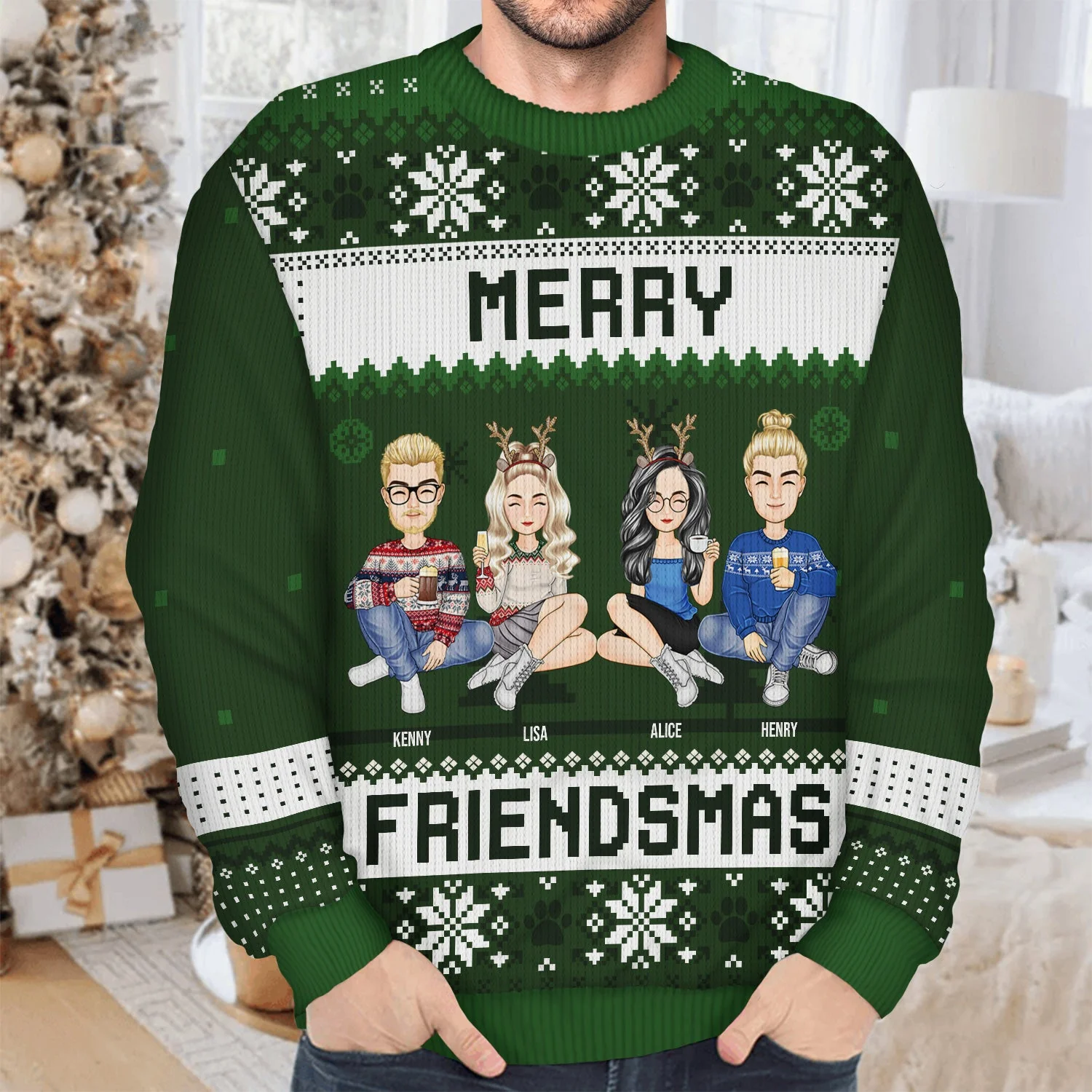 Merry Friendsmas - Christmas Gift For Besties - Personalized Unisex Ugly Sweater - Image 4