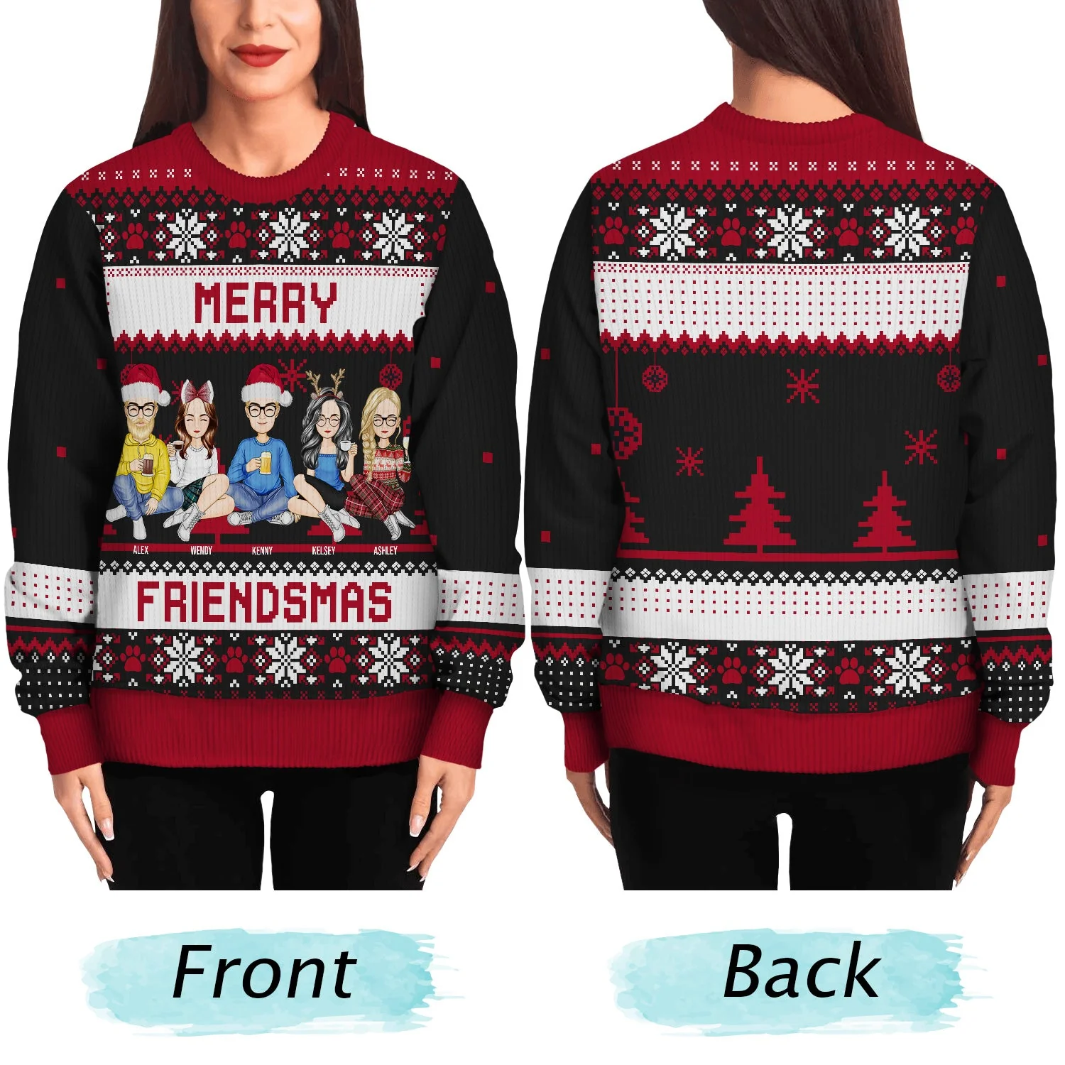 Merry Friendsmas - Christmas Gift For Besties - Personalized Unisex Ugly Sweater - Image 5