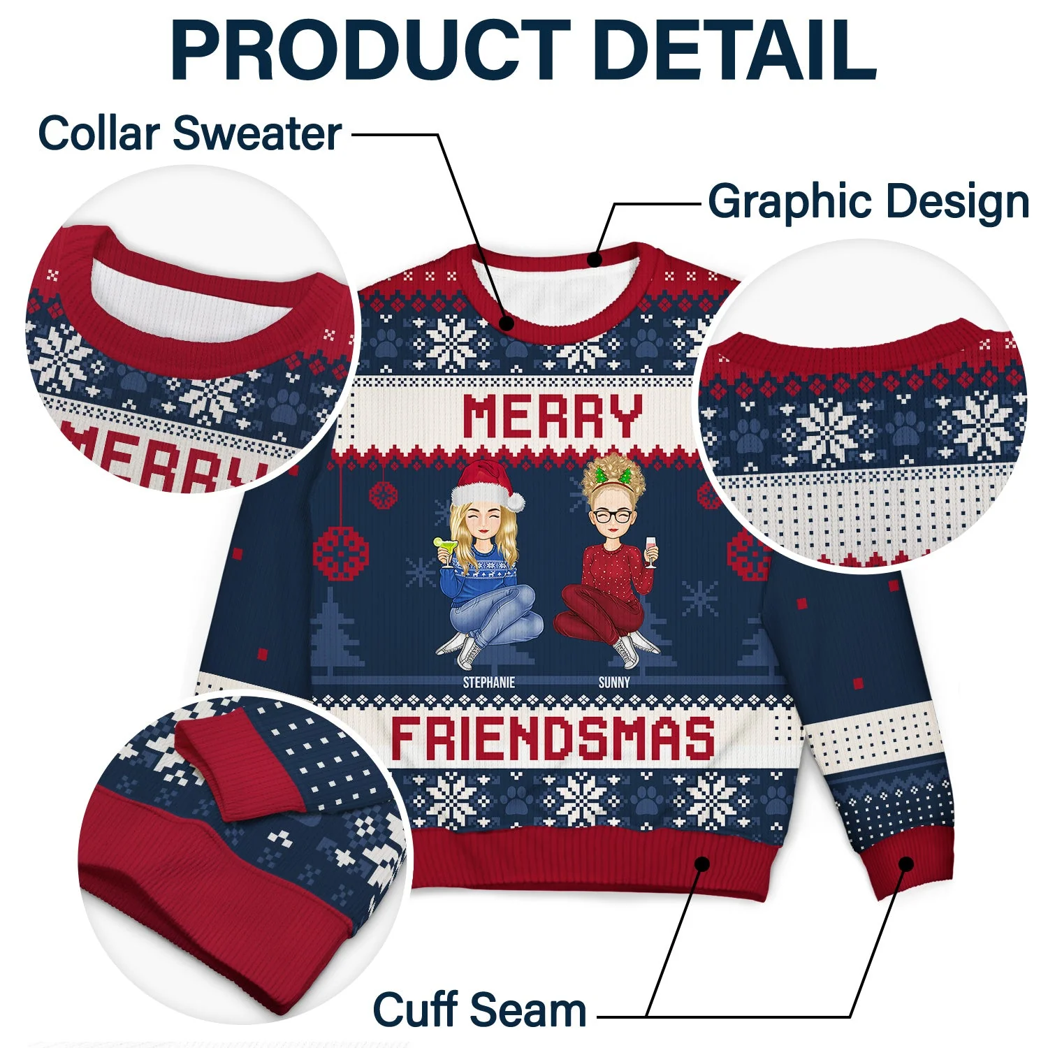 Merry Friendsmas - Christmas Gift For Besties - Personalized Unisex Ugly Sweater - Image 6
