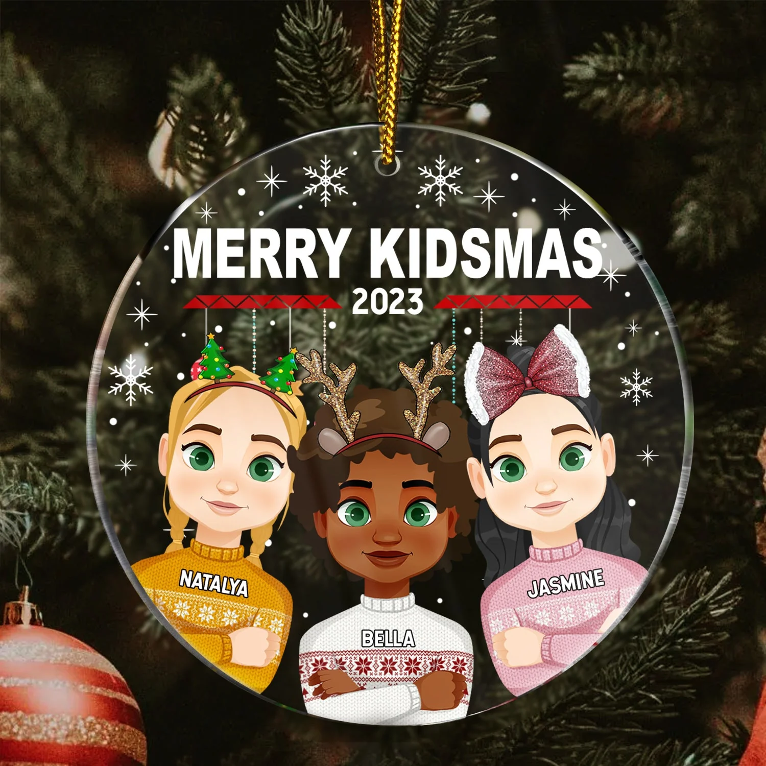 Merry Kidsmas - Christmas Gift For Kids - Personalized Circle Acrylic Ornament - Image 3