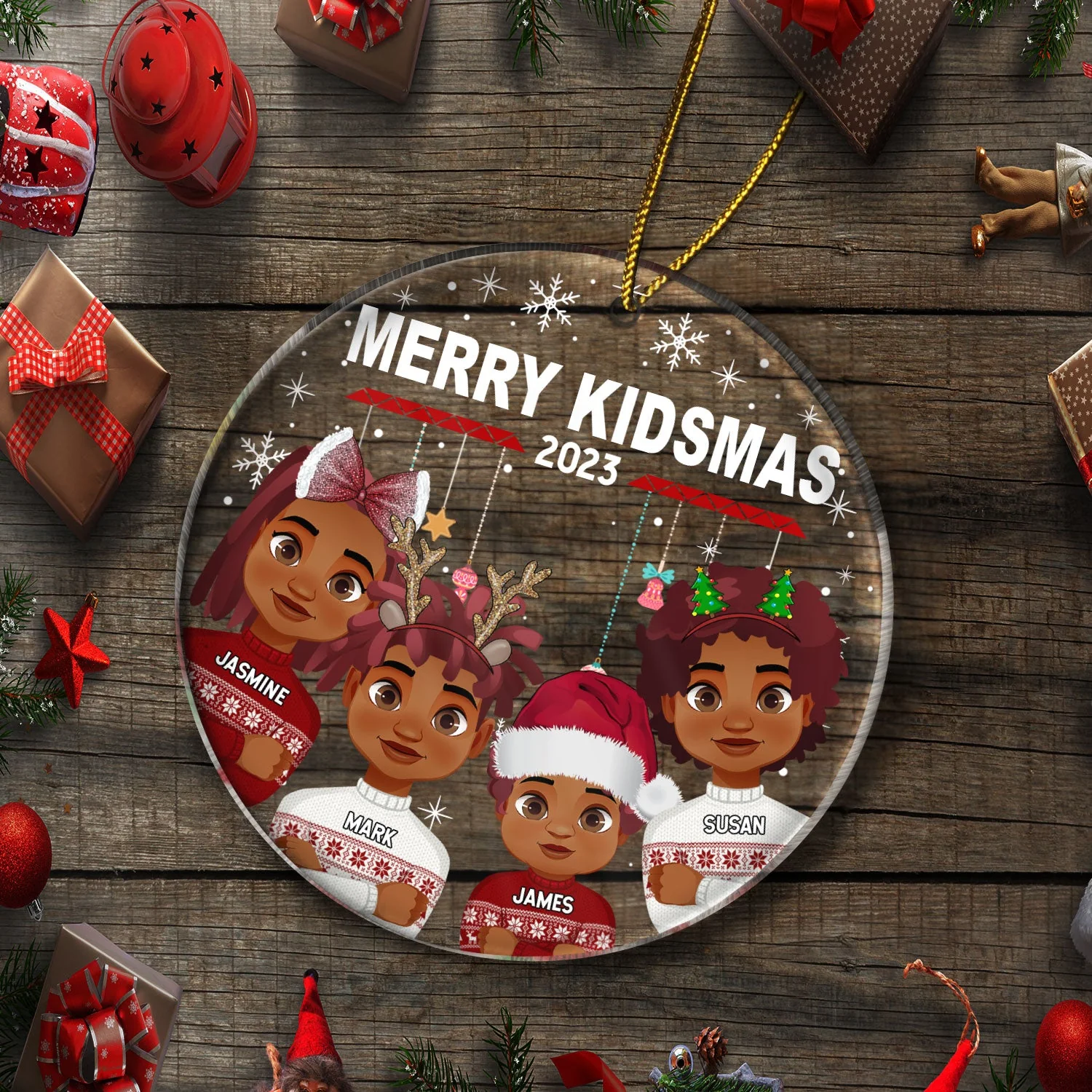 Merry Kidsmas - Christmas Gift For Kids - Personalized Circle Acrylic Ornament - Image 5