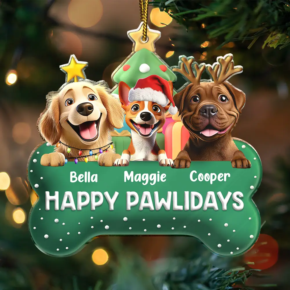 Merry Woofmas 3D Effect Dog - Personalized Custom Shaped Acrylic Ornament - Image 3