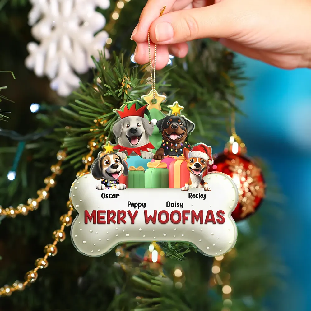 Merry Woofmas 3D Effect Dog - Personalized Custom Shaped Acrylic Ornament - Image 4