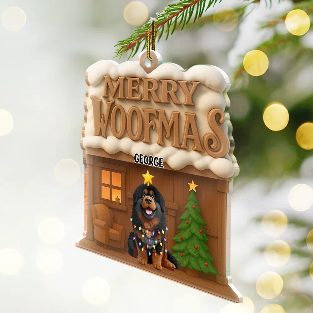 Merry Woofmas 3D Effect - Personalized Custom Shaped Acrylic Ornament - Image 2