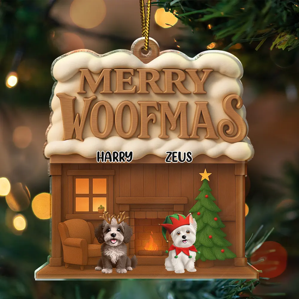 Merry Woofmas 3D Effect - Personalized Custom Shaped Acrylic Ornament - Image 3