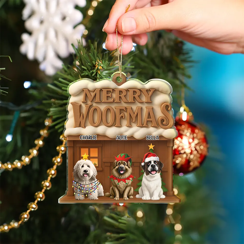 Merry Woofmas 3D Effect - Personalized Custom Shaped Acrylic Ornament - Image 4