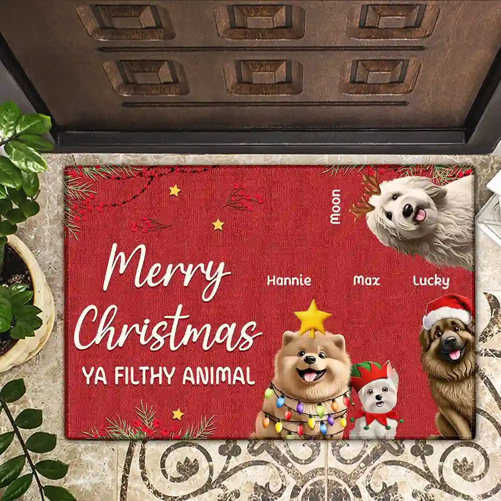 Merry Woofmas Christmas 3D Effect Dog - Personalized Doormat - Image 2