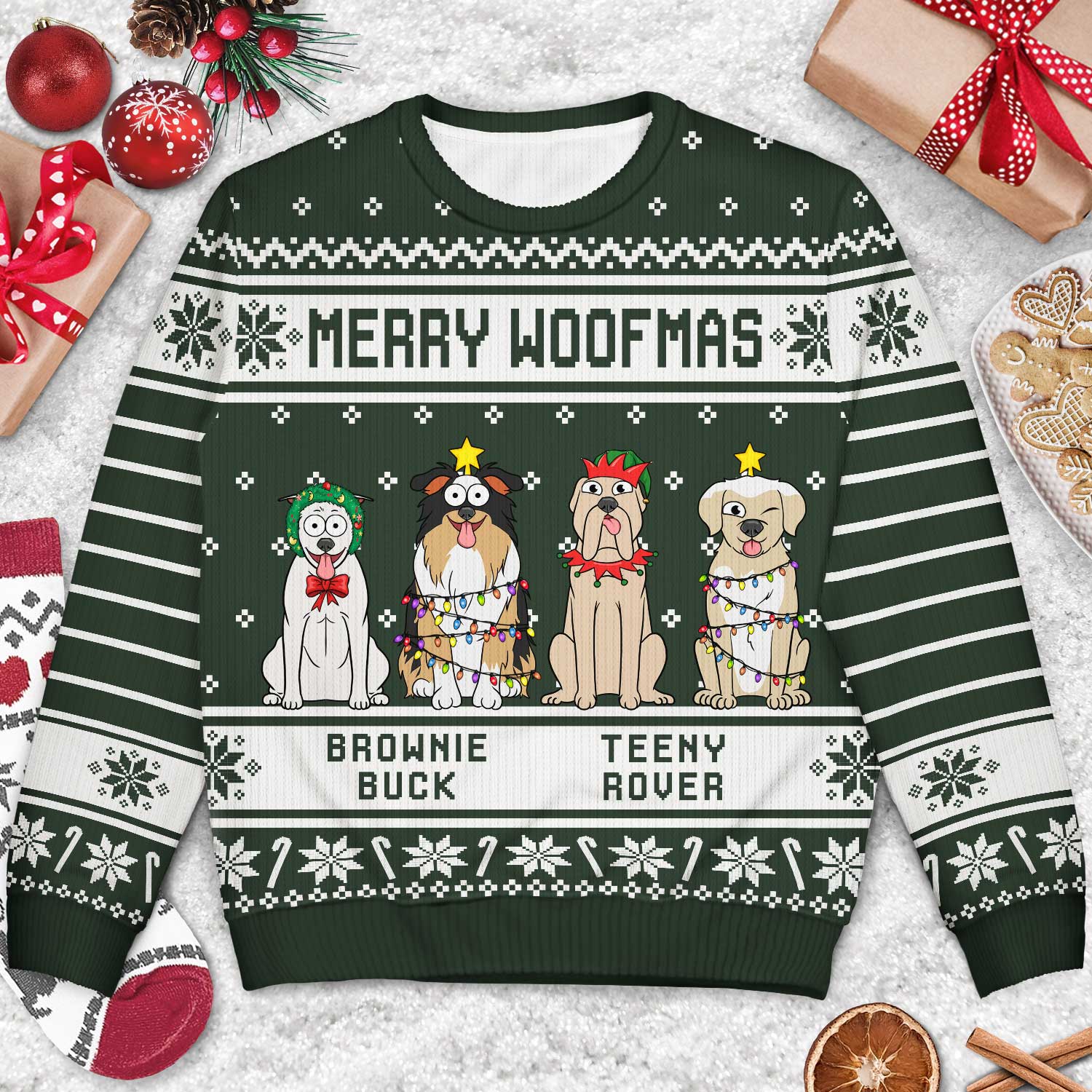 Merry Woofmas - Christmas Gift For Dog Lovers - Personalized Unisex Ugly Sweater - Image 3