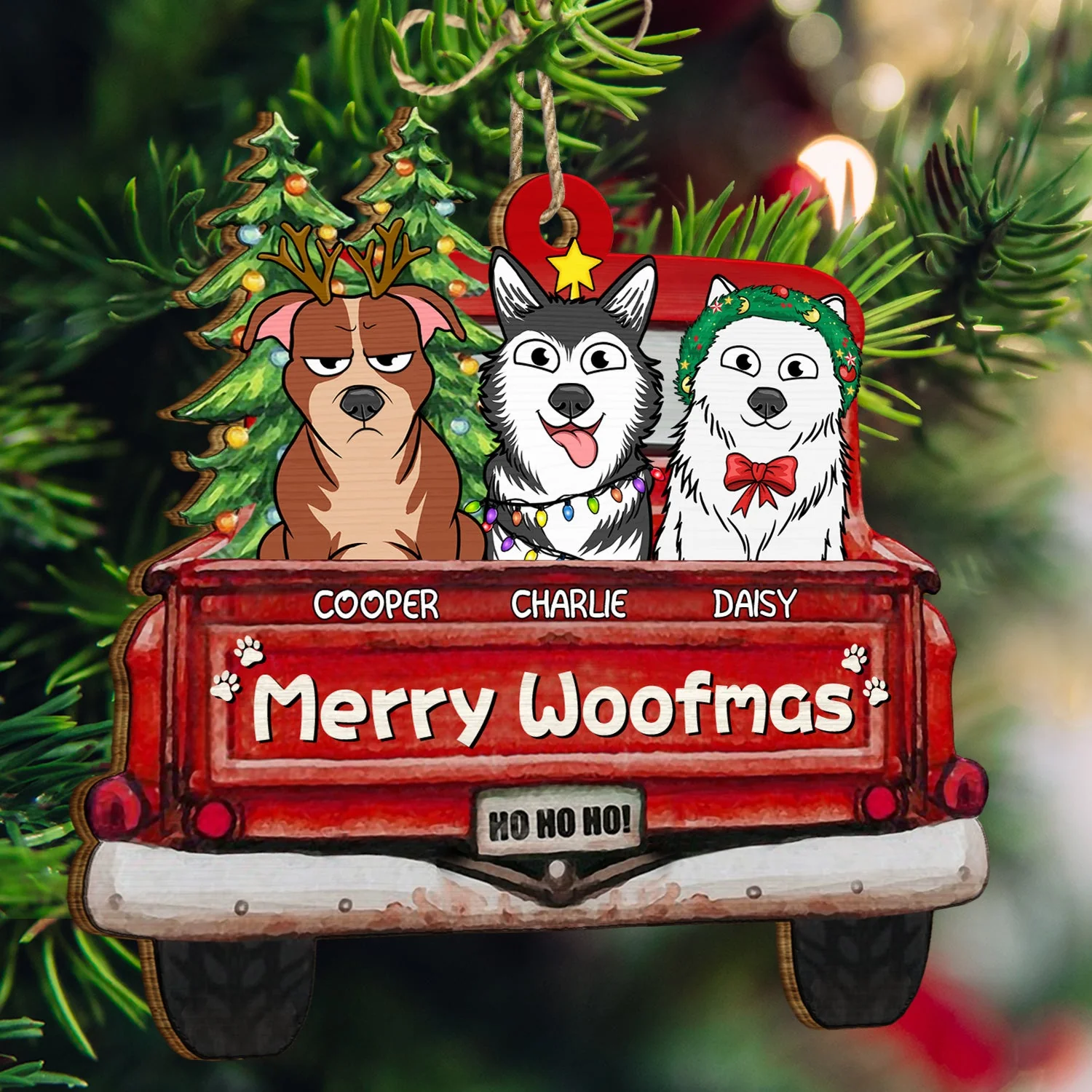 Merry Woofmas - Christmas Gift For Dog Lovers - Personalized Wooden Cutout Ornament - Image 3