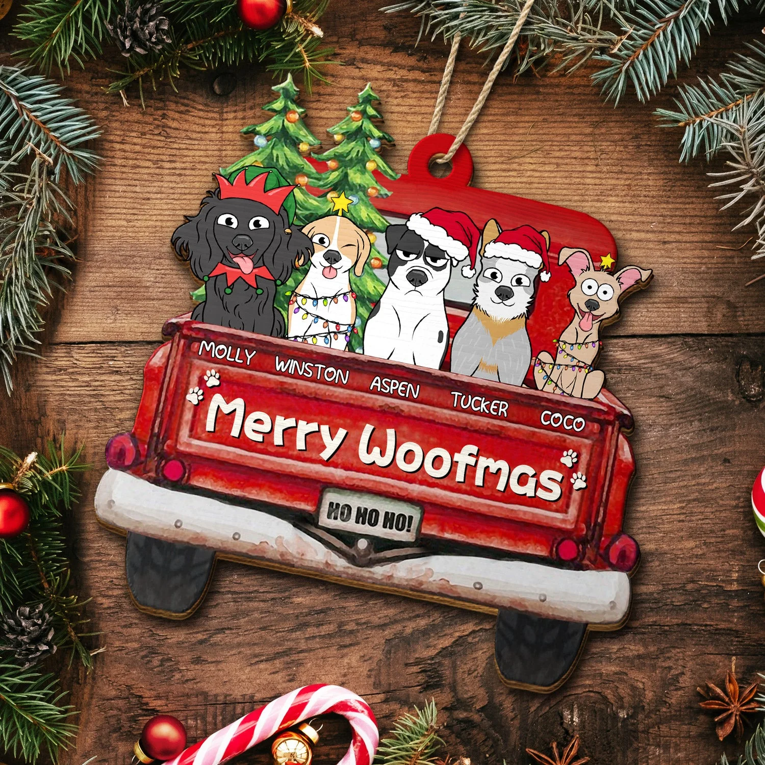 Merry Woofmas - Christmas Gift For Dog Lovers - Personalized Wooden Cutout Ornament - Image 5