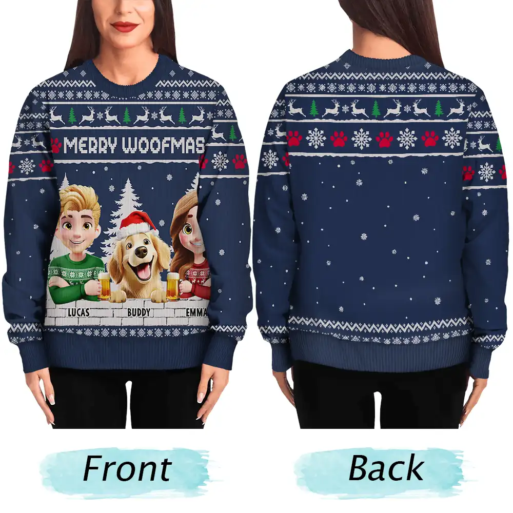 Merry Woofmas Couple Dog Mom Dad - Personalized Unisex Ugly Sweater - Image 5