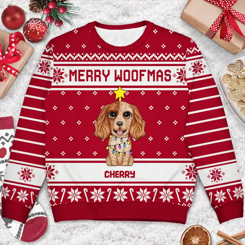 Merry Woofmas Dog Lovers - Personalized Unisex Ugly Sweater - Image 3