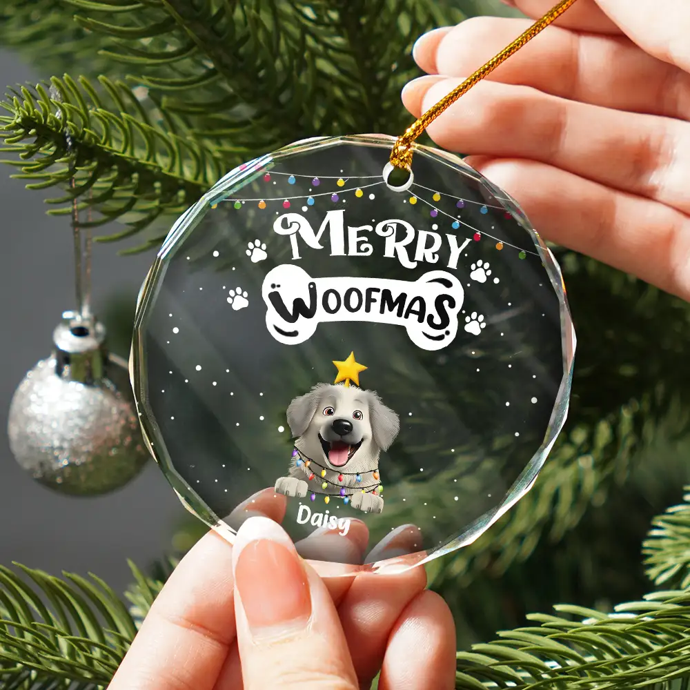 Merry Woofmas - Personalized Circle Glass Ornament - Image 2