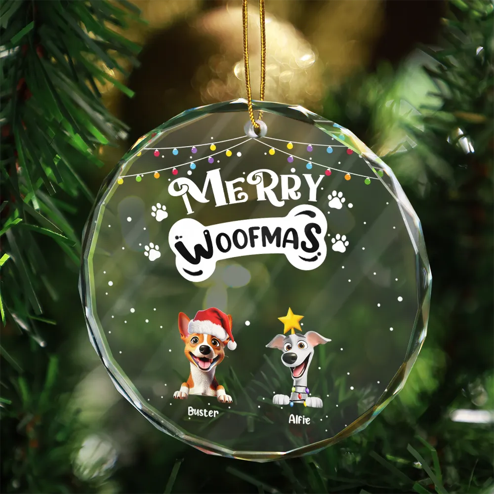 Merry Woofmas - Personalized Circle Glass Ornament - Image 3