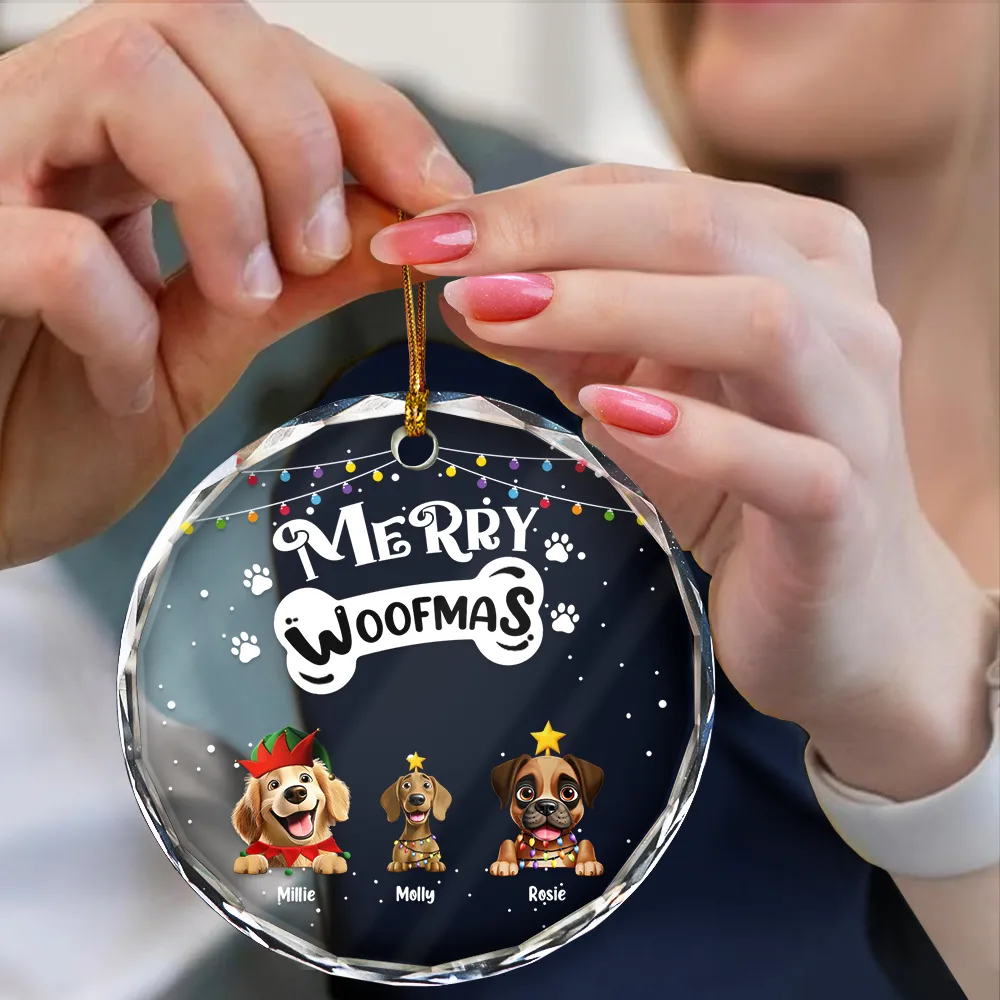 Merry Woofmas - Personalized Circle Glass Ornament - Image 4