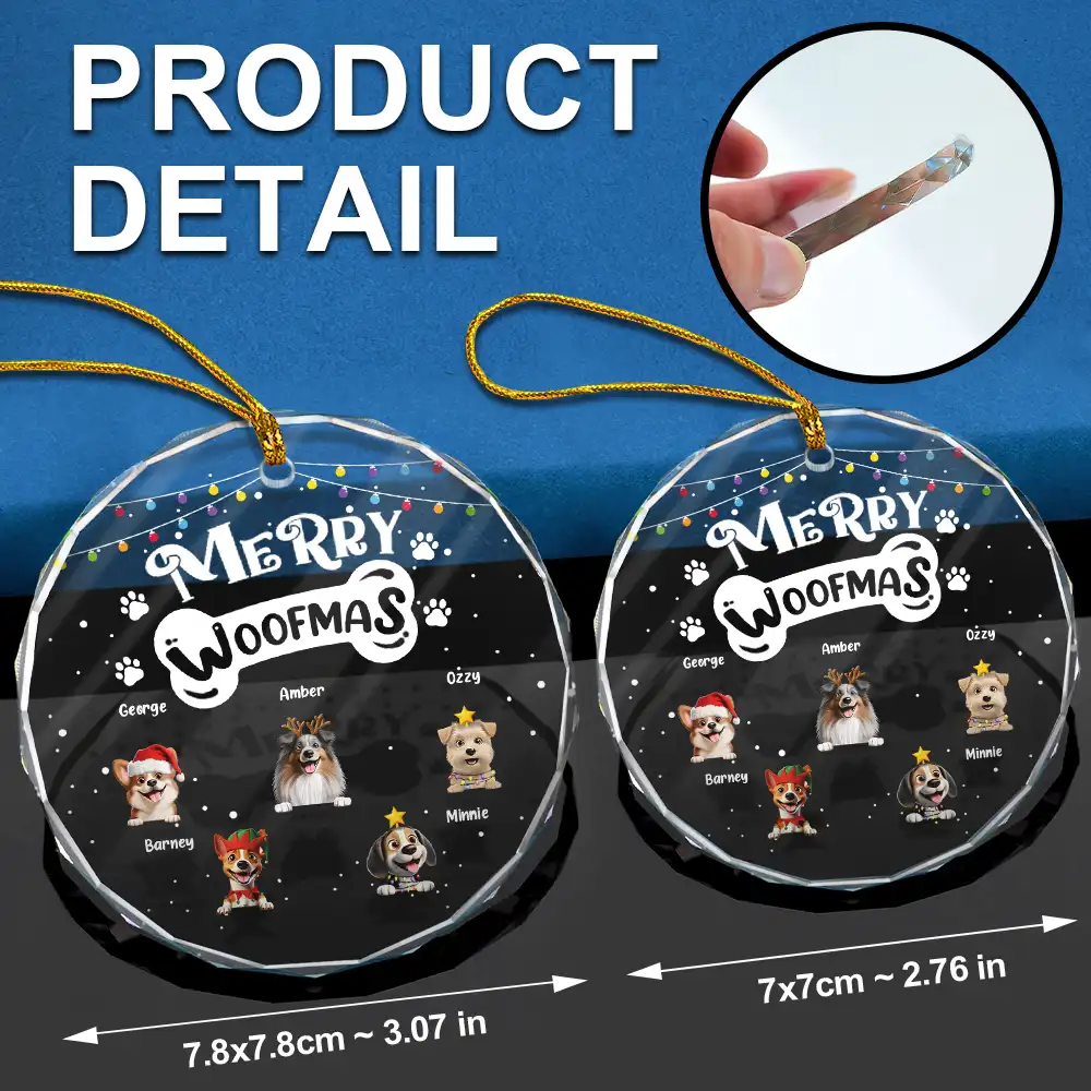 Merry Woofmas - Personalized Circle Glass Ornament - Image 6