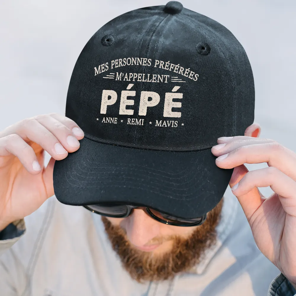 Mes Personnes Préférées M’Appellent Papa - Casquette En Denim Vintage Délavé Personnalisée - Image 2