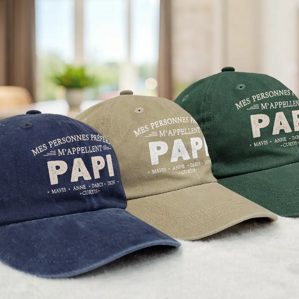 Mes Personnes Préférées M’Appellent Papa - Casquette En Denim Vintage Délavé Personnalisée - Image 3