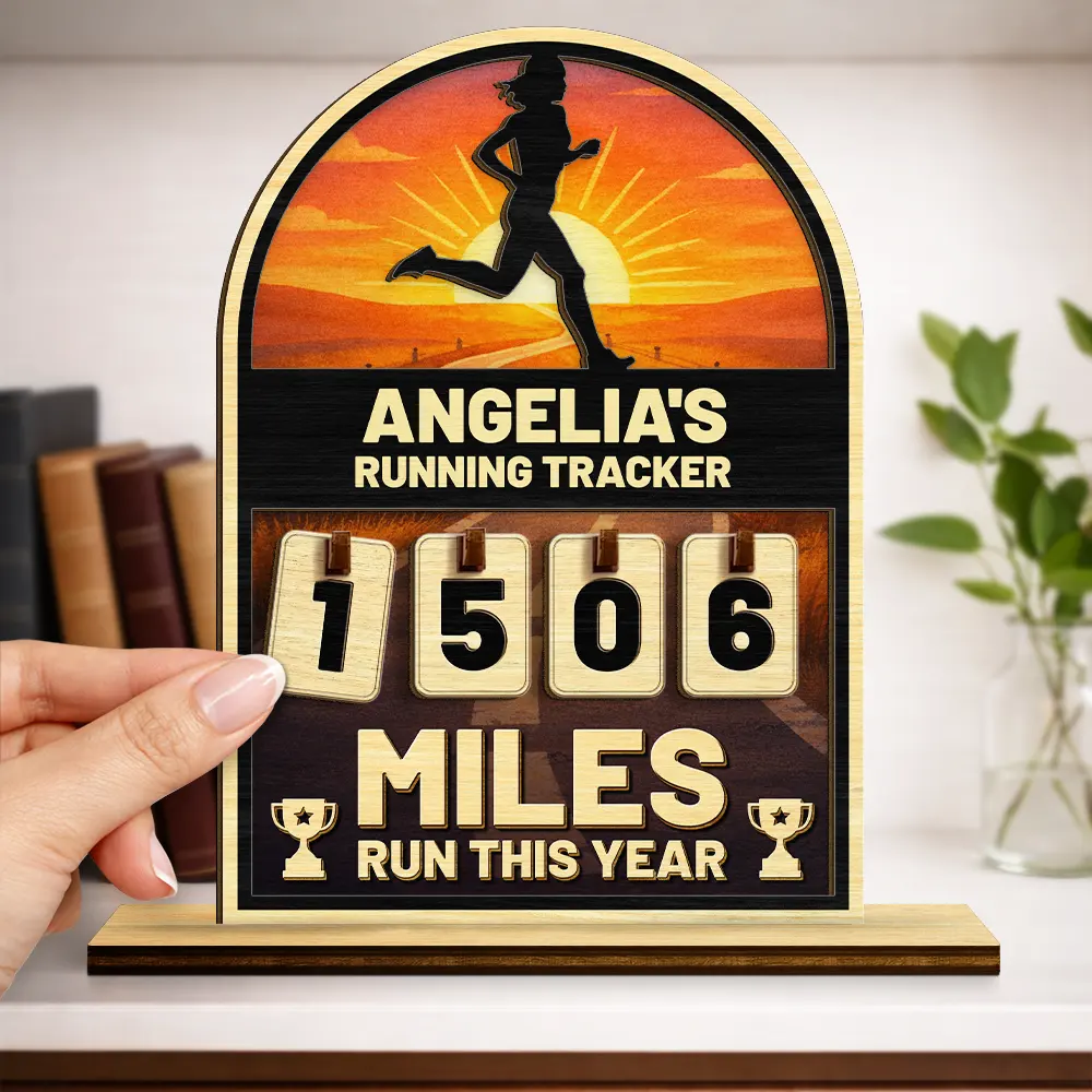 Miles Run This Year - Personalized 2-Layered Wooden Tracker Sign - Image 3