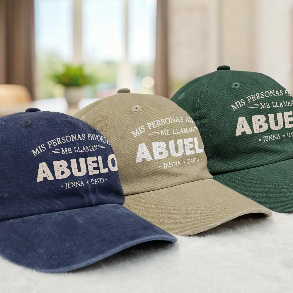 Mis Personas Favoritas Me Llaman Papá - Gorra De Denim Lavado Vintage Personalizada - Image 3